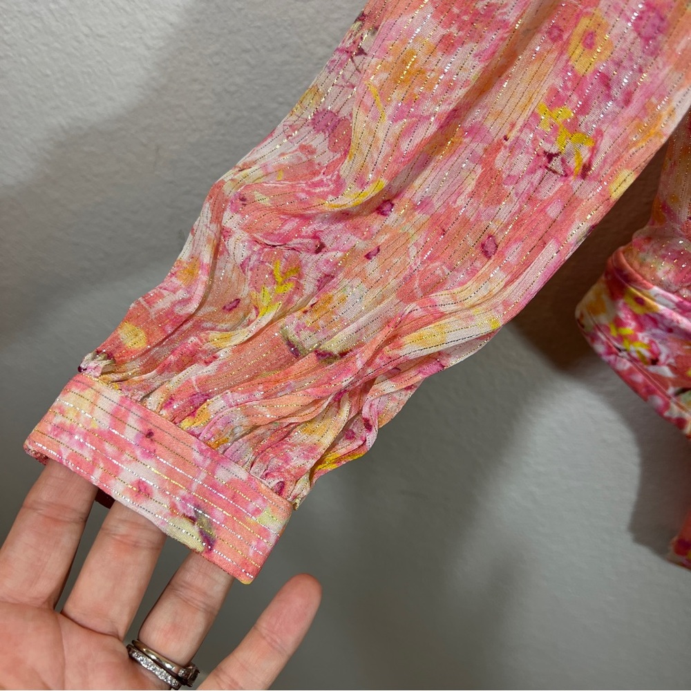 ROCOCO SAND Faye Pink Metallic Floral Wrap Bodysuit - Picture 4 of 10
